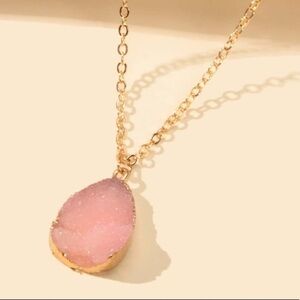 Pink Resin Pendant  Gold Tone  Necklace